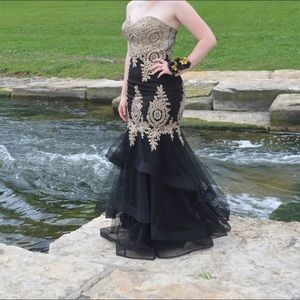 Black and gold prom dress